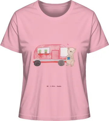 Produktbild von Mr. & Mrs. Panda Damen Kurzarmshirt Bär Camper Größe L - Baumwolle Pink - Geschenk, Campingplatz, Basic Shirt, Motiv, T-Shirt, Wohnmobil, Zelten, Oberteil, Sommershirt