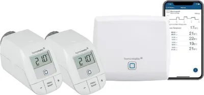 Produktbild von Starter Set Heizen (HmIP-SK16) (weiß, Homematic IP Access Point (HmIP-HAP), 2x Homematic IP Heizkörperthermostat - basic (HmIP-eTRV-B))