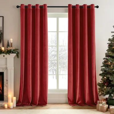 Obrázek produktu pro Závěs sametový zatemňovací - S očky - 225 x 140 cm - Vínově červená - Do ložnice a obývacího pokoje