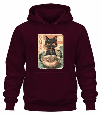 Imagen del producto de Ramen Katze Schwarz Japón, fideos, estilo Y2K, sudadera con capucha de diseño japonés, color burdeos, talla S