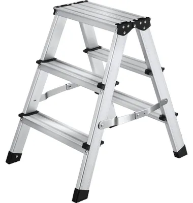 Produktbild von tectake® Doppelseitige Aluminium Trittleiter 3 Stufen, klappbar Belastbarkeit 150 kg