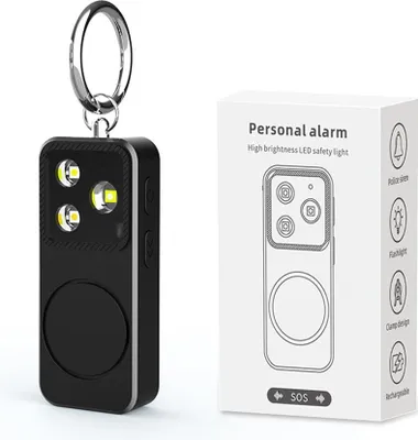 Obrázok produktu pre Osobný bezpečnostný alarm INF 150 dB s LED svietidlom - prenosný poplašný alarm čierny