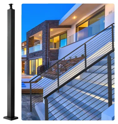 Produktbild von VEVOR Kabelgeländerpfosten, 36" x 1" x 2" Stahl Horizontalloch Deckgeländerpfosten, 11 vorgebohrte Löcher, SUS304 Edelstahl Kabelgeländerpfosten mit horizontaler und gebogener Halterung, LGZYY91.42.551C3JV0, Schwarz, Nicht porös
