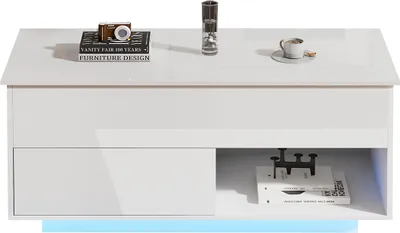 Produktbild von Couchtisch mit LED-Beleuchtung Einem Schubladen Hochglanz-Lift-Top Beistelltisch Wohnzimmertisch Einer Tragkraft von 50 kg 100x50x55cm
