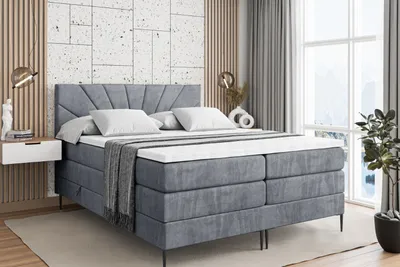 Produktbild von ALTDECOR Boxspringbett mit Schwarz Füßen, Matratze und Lattenrost, Topper, Polsterbett mit Bettkasten, Bett mit Stauraum H3- und H4- Matratze, Doppelbett -MILTIO-FC KING-160x200 - Grau Casablanca