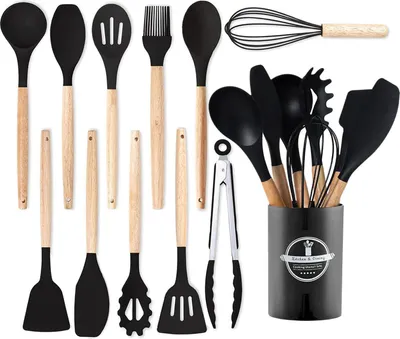 Produktbild von STILVORA Kochbesteck-Sets,11-teiliges Küchenutensilien-Set mit Holzgriff, Antihaft-Silikon Kochset, Küchenwerkzeuge,Kochutensilien, leicht zu reinigen