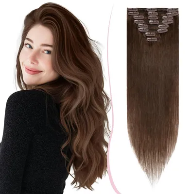 Produktbild von Remy Clip in Extensions Echthaar Glatt 30cm 8 Stück 55g Kastanienbraun Chocolat