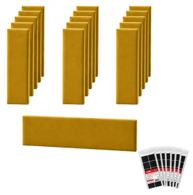 Produktbild von Wandpolster-Set STEGU 16 Stück Rechteck 60x15 cm Klettband Kopfteil Gelb