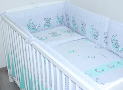 Produktbild von PRIMAWELA Nestchen 420 cm Bettumrandung Babybett Baby Kinder Nest Kopfumrandung 4. Bärchen Minze
