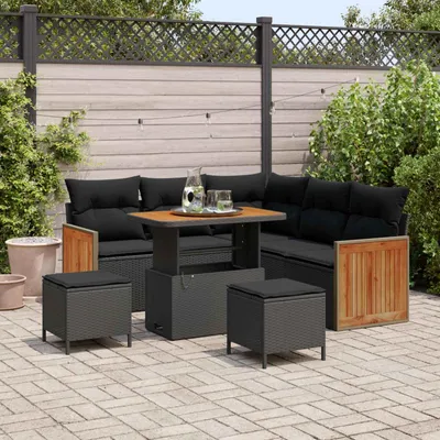 Image de vidaXL Ensemble de canapé de jardin avec coussins 8 pcs noir