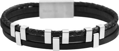 Produktbild von Raptor Echtlederarmband mit Edelstahlhebelschließe, schwarz und silberfarben, Länge 21 cm