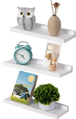Wandregal-Set, 3er, 40 cm, weiß, massives Kiefernholz, schwebend