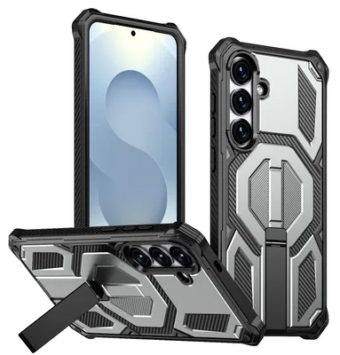 Produktbild von Magnetische Hülle für Samsung Galaxy S25+ / S24+, Kompatibel mit MagSafe, Mit Metall-Ständer, Militärischer Stoßschutz Handyhülle Grau
