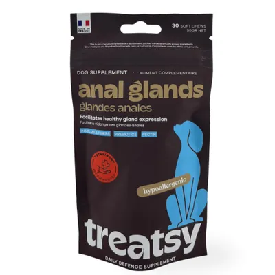 Produktbild von Treatsy Analdrüsen Hund | Ballaststoffe, FOS, Pektin | hypoallergen | 30 Snacks | Analdrüsenprobleme, Verdauung