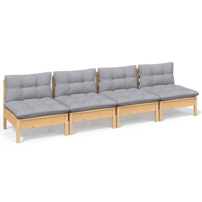 Produktbild von 4-Sitzer-Gartensofa mit Grauen Kissen Massivholz Kiefer