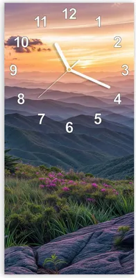 Produktbild von Wanduhr aus Glas mit Motiv Berglandschaft Blumen- 30 x 60 cm - inkl. Aufhängesystem