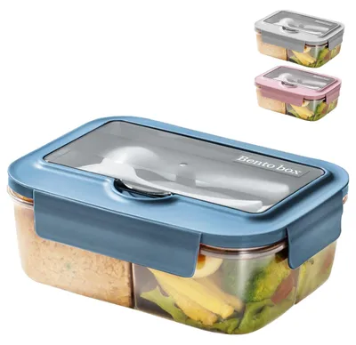 Bento-Box 1400 ml mit Besteck, mikrowellengeeignet, blau