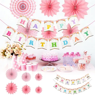 Produktbild von Geburtstag Deko Girlanden Set, Bunte Party Girlanden und Banner für Kindergeburtstag, Erwachsene, Mottoparty und Feier