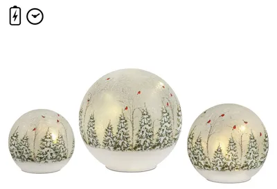 Produktbild von 3er Set LED Kugeln Winterlandschaft 12 + 15 + 18cm aus Glas mit Timer Formano