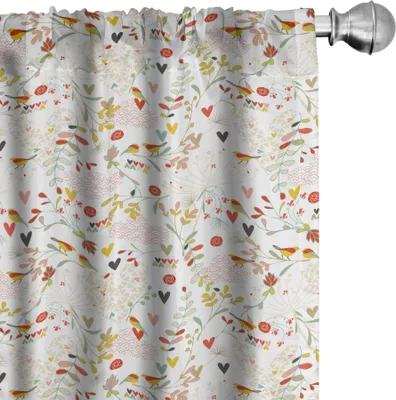 Immagine prodotto di ABAKUHAUS Tende per asilo nido, tende, cuori colorati, forme tradizionali giapponesi, nuvole, fiori e uccelli rosa, 2 pezzi 75 x 175 cm, multicolore