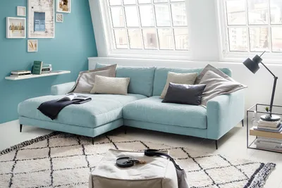 Produktbild von KAWOLA Ecksofa CARA Sofa Recamiere links Cord hellblau