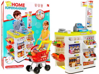 Obrázek produktu pro Dětský supermarket 3+ Seledyn Shop Fun 24 el. Vozík + zboží + interaktivní skener