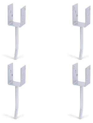 Produktbild von Alberts 4 x U-Pfostenträger mit Rundstahl-Betonanker, 71x104 mm, Betonanker 200 mm, feuerverzinkt, zum Einbetonieren