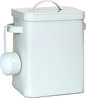 Produktbild von Relaxdays Metallbox, 6,5 L Aufbewahrungsbox mit Dosierhilfe, Tierfutter & Lebensmittel, luftdicht, Waschpulverdose, weiß