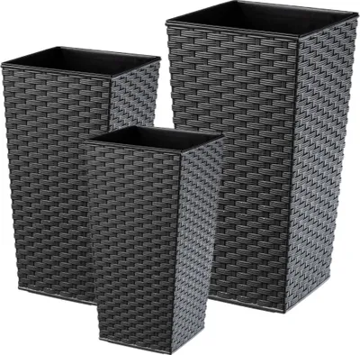 Produktbild von KADAX Rattan-Blumentopf-Set "Pesaro", Kunststoff-Blumentopf, Grafit, 3er Set XXL