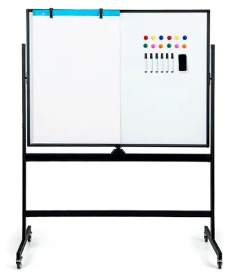 Produktbild von Doppelseitiges magnetisches mobiles Whiteboard mit Gitter und Radiergummi für Whiteboards (schwarz)