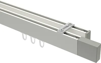 Produktbild von Interdeco Innenlaufstange / Gardinenstange mit Innenlauf Weiß / Edelstahl-Optik, Typ Smartline Lox (Quader) Deckenmontage, 14x35 mm 2-läufig, 120 cm