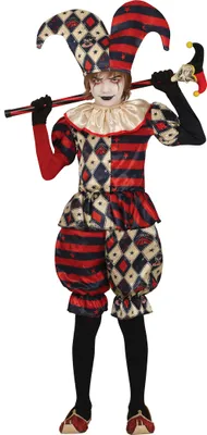 Produktbild von Clown Harlekin Kostüm Halloween Narren Outfit Kinder Spaß, Größe: 110/116 Farbe: Schwarz