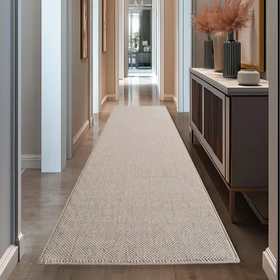 Image de Teppium Tapis Couloir 80x250 cm Beige Uni Bouclé Boucles Style Scandinave Doux Résistant Facile à Nettoyer Tapis Moderne pour Entrée Couloir Chambre