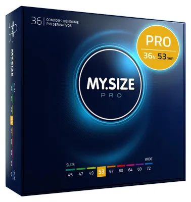 Immagine prodotto di MY.SIZE PRO Preservativi Elite taglia 3, 53 mm, L, 36 preservativi, vestibilità perfetta e dimensioni adatte a tutti