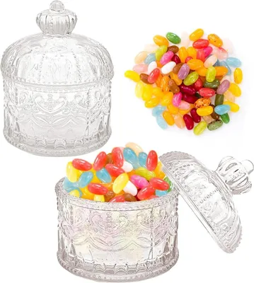Image de lot de 2 récipients de stockage en verre cristal avec couvercle Boîte à bonbons