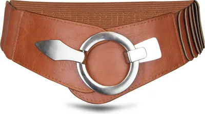 Produktbild von Elastischer Damen Taillengürtel, ca. 6 cm breiter Hüftgürtel mit silberner Ring-Schließe, Stretchgürtel, Braun, Größe 80