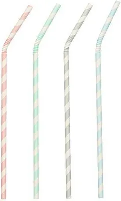 Produktbild von Papstar Trinkhalme, Papier "pure" Ø 6 mm · 22 cm farbig sortiert "Stripes" biegbar. 10 x 100 Stück