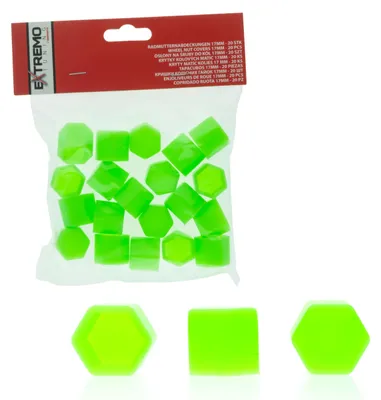 Obrázek produktu pro Zelené krytky na šrouby 17 mm, sada 20 kusů s montáží, ochranné krytky na ráfky