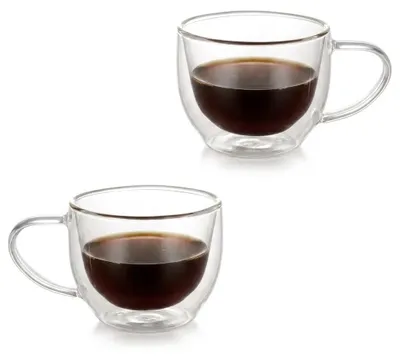 Doppelwandige Glaskaffeetassen 280 ml, 2er-Set mit Henkel
