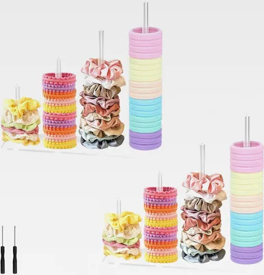 Produktbild von 2 Packung 4-Tier Acryl Scrunchie Halter Stand Transparenter Saufbewahrung für Haargummis Scrunchies Transparente Aufbewahrung für Frauen Teenager Girls Mädchen Geschenke