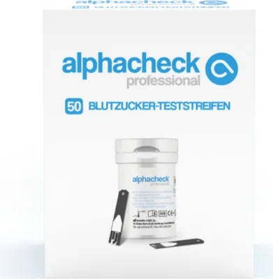 Obrázok produktu pre Alphacheck profesionálne testovacie prúžky na glukózu v krvi 50 ks