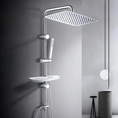 Produktbild von PolkaHome® Regendusche Duschset Duschsystem mit Ablage Chrom Duschstangenset ohne Armatur (35x25)