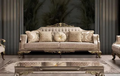 Image de Canapé 3 places Canapé 3 places Tissu Baroque Rococo Canapé Design Salon
