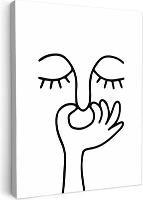Produktbild von MuchoWow® - Leinwandbilder - Strichzeichnung - Gesicht - Weiß, Wandbild, Wanddeko Bilder Wohnzimmer, 30x40 cm