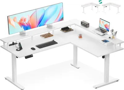 Image de Bureau Zitsta - Bureau réglable électriquement - Bureau en L - Bureau d'angle - Bureau avec support pour écran