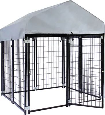 Obrázok produktu pre Búda pre psov Wiltec so strechou 121 x 121 x 137 cm, búda pre psov so slnečnou strieškou, robustná vonkajšia búda pre psov s oceľovými tyčami