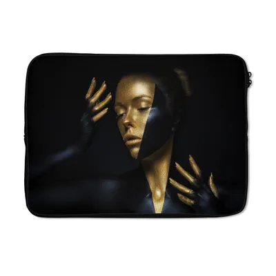 Produktbild von MuchoWow® Laptop Hülle 13 Zoll Make-up - Kunst - Frau - Luxus - Gold Laptoptasche - Laptophülle - Sleeve - Rundumschutz