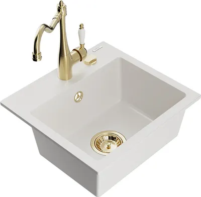 Produktbild von Mexen Milo 1-Becken-Granit-Spüle mit Mischbatterie Carla, Weiß - 6505-20-670700-50