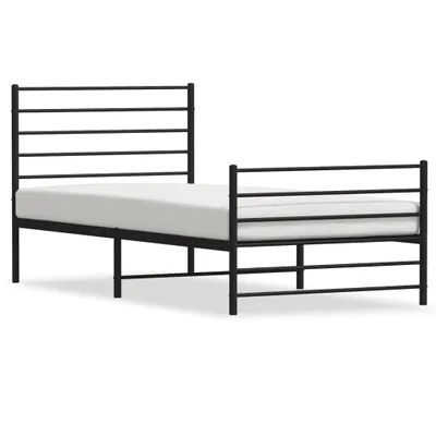 Zdjęcie produktu dla Metalowa Rama Łóżka Z Wezgłowiem I Zanóżkiem, Czarna, 100X190Cm Lumarko!
