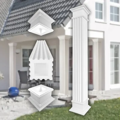 Produktbild von PRESTIGE DECOR Säule mit Steg-Kannelierung 255x255mm Quadratisch Kunstharzputz weiß, Fassadenverkleidung aussen Stucksäule Wandverkleidung (LC107 Komplettset 4, Größe S geschlossen)